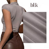 BLK Body Fit Knit Stretch Movk Neck Tee Top