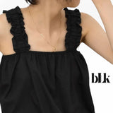 BLK Woven Ruched Shoulder Strap Black Summer Cami Top