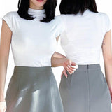 BLK Body Fit Knit Stretch Movk Neck Tee Top