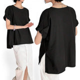 BLUSA Knit Short Sleeve Detail Relax Fit Shirt Top