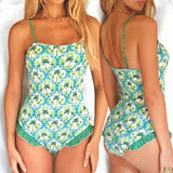GYPSY SWIM Smocked Tropical One Piece Swimsuit w Lettuce Edge