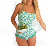 GYPSY SWIM Smocked Tropical One Piece Swimsuit w Lettuce Edge