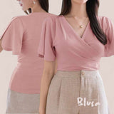 BLUSA Petal Flare Sleeve Overlap Knit Blouse Top (Breastfeeding Friendly)