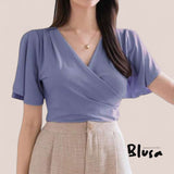 BLUSA Petal Flare Sleeve Overlap Knit Blouse Top (Breastfeeding Friendly)