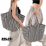BOLSO Striped Carry-All Tote β Oversized Canvas Bag for Everyday Utility & Style