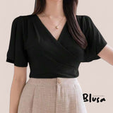 BLUSA Petal Flare Sleeve Overlap Knit Blouse Top (Breastfeeding Friendly)