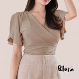 BLUSA Petal Flare Sleeve Overlap Knit Blouse Top (Breastfeeding Friendly)