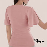 BLUSA Petal Flare Sleeve Overlap Knit Blouse Top (Breastfeeding Friendly)