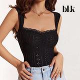 BLK Knit Lace Stretch Fitted Bodysuit Summer Top