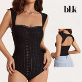 BLK Knit Lace Stretch Fitted Bodysuit Summer Top