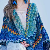 WRAP Boho Crochet Zigzag Shawl Wrap – Handwoven Multicolor with Tassels | Cozy Layered Poncho