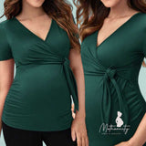 MOTHERNITY Side-Tie Maternity Wrap Top – Stretchy Nursing-Friendly Tee | Elegant Comfort for Pregnancy & Beyond