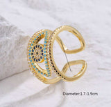 BLING Adjustable Gold Evil Eye Ring with Lash Detail – Dainty Open Band Talisman