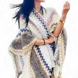WRAP Boho Crochet Zigzag Shawl Wrap – Handwoven Multicolor with Tassels | Cozy Layered Poncho