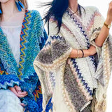 WRAP Boho Crochet Zigzag Shawl Wrap – Handwoven Multicolor with Tassels | Cozy Layered Poncho