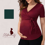 MOTHERNITY Side-Tie Maternity Wrap Top – Stretchy Nursing-Friendly Tee | Elegant Comfort for Pregnancy & Beyond