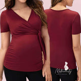 MOTHERNITY Side-Tie Maternity Wrap Top – Stretchy Nursing-Friendly Tee | Elegant Comfort for Pregnancy & Beyond
