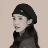 ROYALTEA Knitted Beret Hat – Soft Ribbed Wool with Gold Emblem | Chic Winter Cap for Women