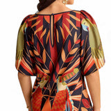 GYPSY Bird Boho Full Print Flare Sleeve Short Dress