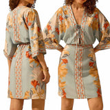 GYPSY Boho Floral Print Smock Waist Short Dress