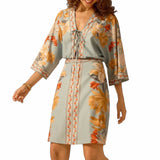 GYPSY Boho Floral Print Smock Waist Short Dress