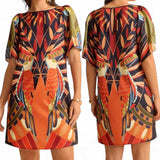 GYPSY Bird Boho Full Print Flare Sleeve Short Dress