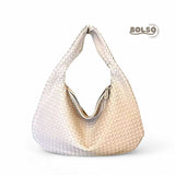 PREORDER BOLSO Woven Faux Leather Large Hobo Bag Zipper Closure