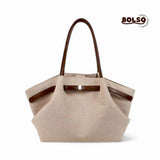 BOLSO Canvas Leather Slouchy Dumpling Tote Bag