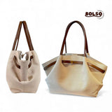 BOLSO Canvas Leather Slouchy Dumpling Tote Bag