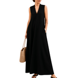 BLK Luxe Resort Lounge Flowy Stand Collar Sleeveless Maxi Woven Dress
