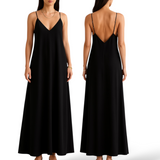 BLK Classic V Neck Strap Maxi Woven Flowy Dress