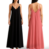 BLK Classic V Neck Strap Maxi Woven Flowy Dress