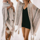 WRAP Boho Crochet Zigzag Shawl Wrap – Handwoven Multicolor with Tassels | Cozy Layered Poncho