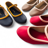 SALLY Two Tone Twill Textured Leather Soft Mary Jane Doll Shoes