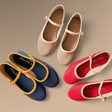 SALLY Two Tone Twill Textured Leather Soft Mary Jane Doll Shoes