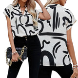 GBOSS Printed V Neck Extended Sleeve Top