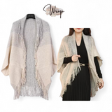 WRAP Fringe Knit Cardigan – Soft Drape Shawl with Ombre Stripes