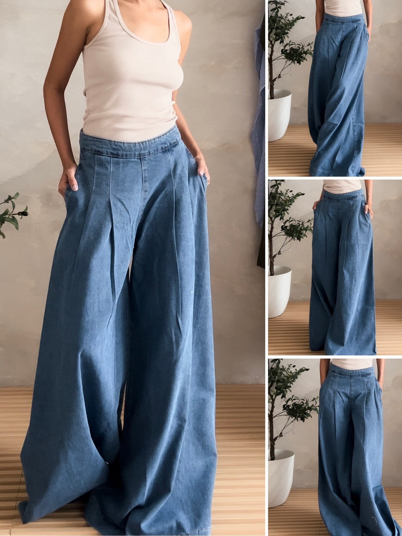 BILLIE Washed Denim Wide Leg Versatile Extra Long Pants Jeans