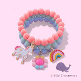 LITTLE DREAMERS Girls Charm Bead Bracelet Rainbow Unicorn Floral Accent