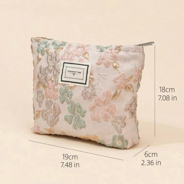 BOLSO Floral Embossed Linen Large Organizer Zip Bag