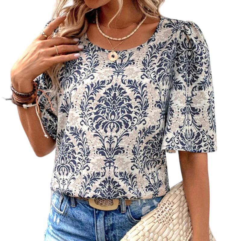 GYPSY Paisley Print Puff Sleeve Woven Blouse Top