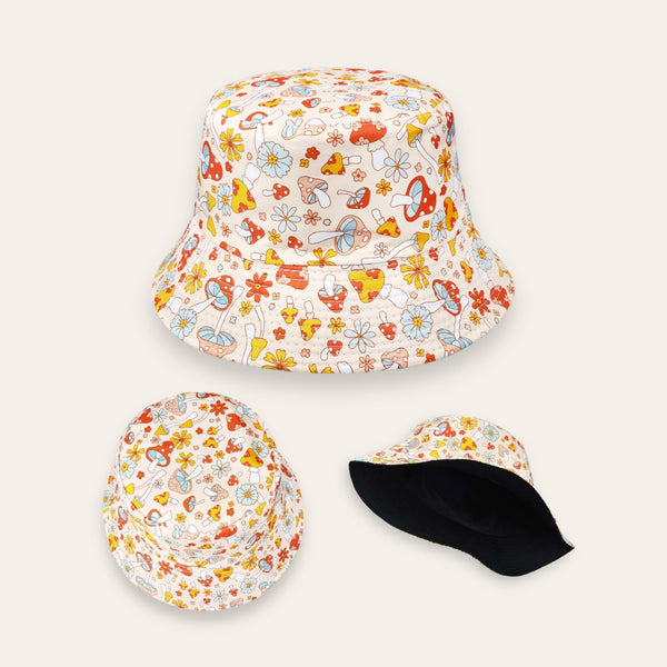 STRT Mushroom Colorful Print Reversible Bucket Hat
