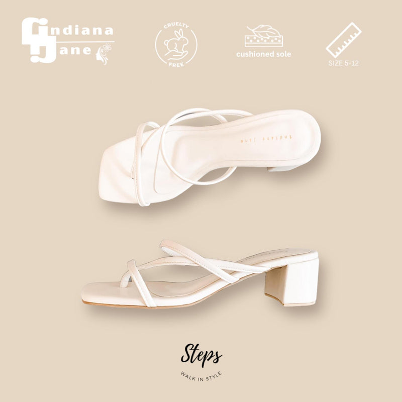 AQUILA Cross Strap Block Heels Slides - White