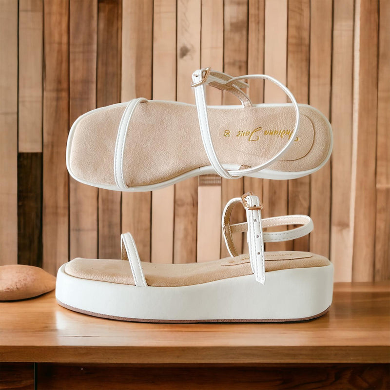 HELEN White/ Beige Platform Sandals
