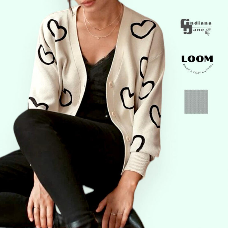 LOOM Heart Contrast Buttondown Knitted Cardigan