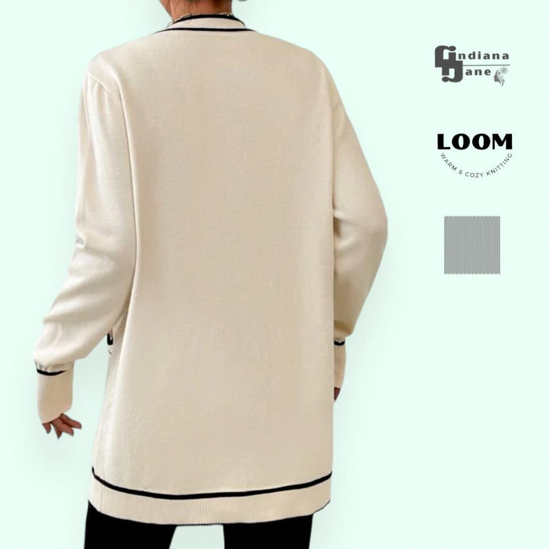 LOOM Contrast Trim Long Knit Cardigan With Pockets