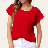 MARA Round Neck Rolled Up Sleeve Top