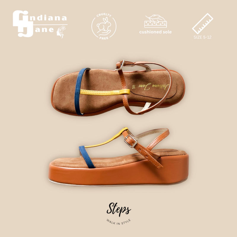 COSMO Suede Retro Vintage T Strap Platform Sandals