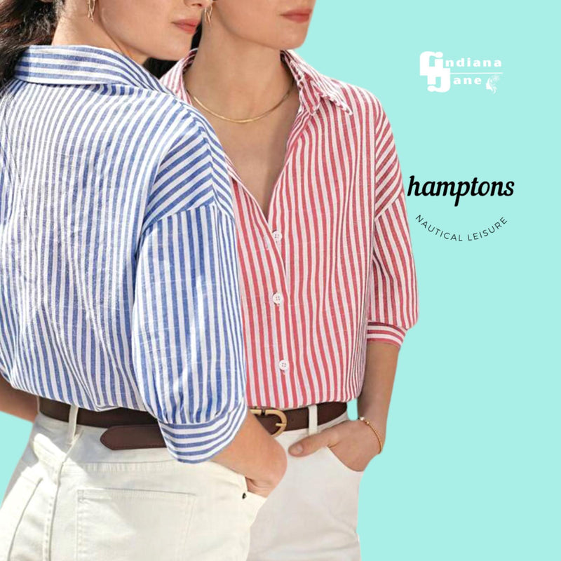 HAMPTONS Buttondown Relax Collared Stripe Shirt Top