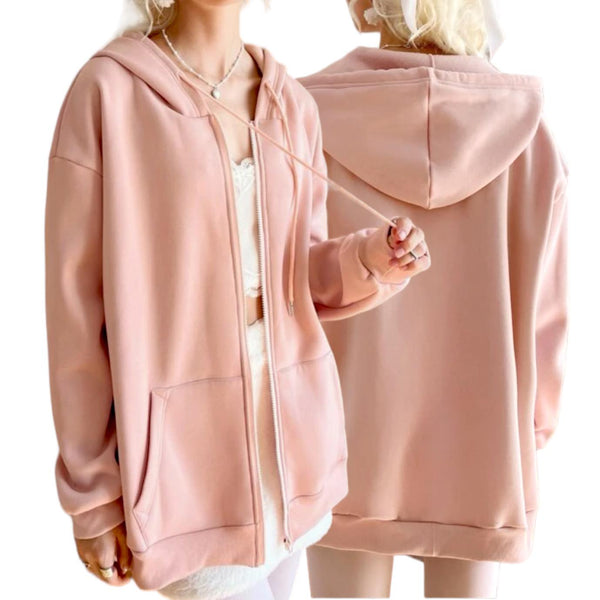 CHILL Sweet Oversized Long Zip Up Hoodie